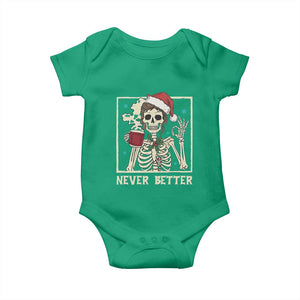 Funny Christmas Never Better Baby Onesie Messy Bun Skeleton Drinking Coffee TS11 Irish Green Print Your Wear