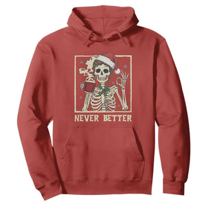 Funny Christmas Never Better Hoodie Messy Bun Skeleton Drinking Coffee TS11 Red Print Your Wear