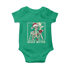Funny Christmas Never Better Baby Onesie Skeleton Drinking Coffee TS11 Irish Green Print Your Wear