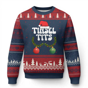 Xmas Tinsel Tits Ugly Christmas Sweater Funny Xmas Couple Matching TS11 Navy Red Print Your Wear
