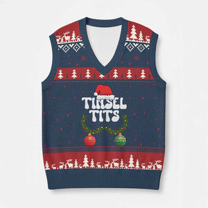 Xmas Tinsel Tits V-Neck Knit Sweater Vest Funny Xmas Couple Matching TS11 Navy Red Print Your Wear