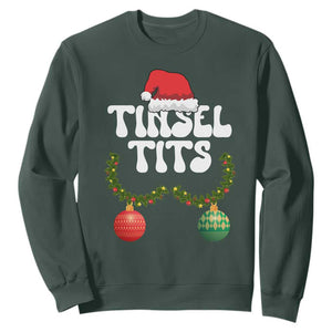 Christmas Tinsel Tits Sweatshirt Funny Xmas Couple Matching TS11 Dark Forest Green Print Your Wear