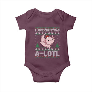 Funny Christmas Axolotl Baby Onesie I Love Christmas A Lotl Xmas Salamander TS11 Maroon Print Your Wear