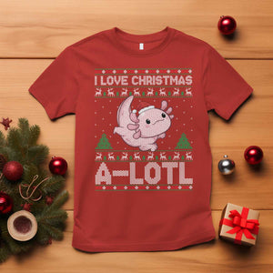 Funny Christmas Axolotl T Shirt I Love Christmas A Lotl Xmas Salamander - Print Your Wear