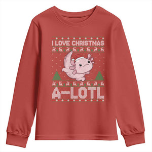 Funny Christmas Axolotl Youth Sweatshirt I Love Christmas A Lotl Xmas Salamander TS11 Red Print Your Wear