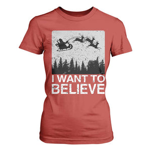 Funny Christmas Santa T Shirt For Women I Want To Believe Sleigh With Reindeers TS11 Red Print Your Wear