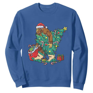 Funny Santa Bigfoot Christmas Tree Sweatshirt TS11 Royal Blue Print Your Wear