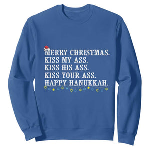 Funny Merry Christmas Kiss My His Your Ass Happy Hanukkah Sweatshirt TS11 Royal Blue Print Your Wear