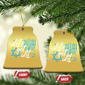 Funny Hanukkah Christmas Ornament Let's Get Lit Menorah David Star TS11 Bell Flake Gold Print Your Wear