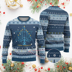 Menorah Chanukah Jewish Holiday Happy Hanukkah Ugly Sweater TS11 Navy Light Blue Print Your Wear