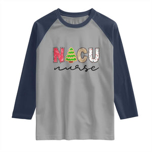 Funny NICU Labor Delivery Nurse Christmas Christmas Tree Raglan Shirt TS11 Sport Gray Navy Print Your Wear