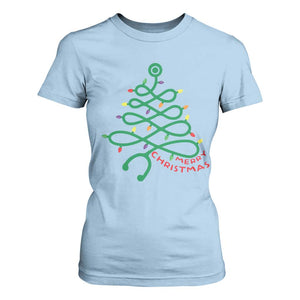 Funny Merry Christmas Nurse T Shirt For Women Stethoscope Xmas Tree TS11 Light Blue Print Your Wear