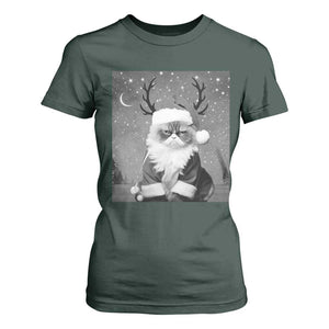 Funny Christmas Santa Grumpy Cat T Shirt For Women TS11 Dark Forest Green Print Your Wear