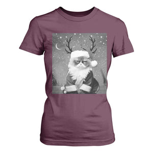 Funny Christmas Santa Grumpy Cat T Shirt For Women TS11 Maroon Print Your Wear