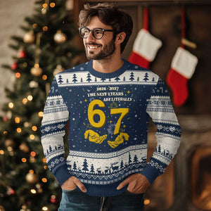 Funny 67 New Year Ugly Christmas Sweater The Next Two Years Are Literally 2026 And 2027 Fireworks TS11 Navy Beige Print Your Wear