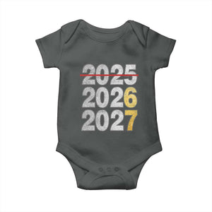 Funny 67 New Year Baby Onesie Happy New Year 2026 2027 Six Seven Meme Faux Glitter Effect Printed TS11 Dark Heather Print Your Wear