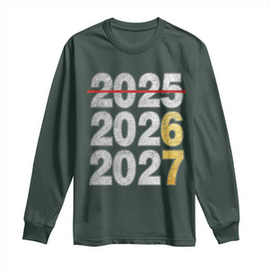 Funny 67 New Year Long Sleeve Shirt Happy New Year 2026 2027 Six Seven Meme Faux Glitter Effect Printed TS11 Dark Forest Green Print Your Wear
