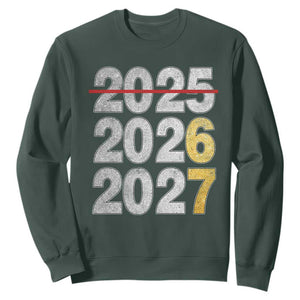 Funny 67 New Year Sweatshirt Happy New Year 2026 2027 Six Seven Meme Faux Glitter Effect Printed TS11 Dark Forest Green Print Your Wear