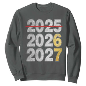 Funny 67 New Year Sweatshirt Happy New Year 2026 2027 Six Seven Meme Faux Glitter Effect Printed TS11 Dark Heather Print Your Wear