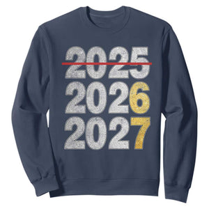 Funny 67 New Year Sweatshirt Happy New Year 2026 2027 Six Seven Meme Faux Glitter Effect Printed TS11 Navy Print Your Wear