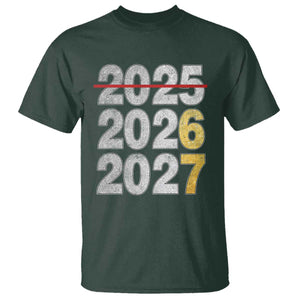 Funny 67 New Year T Shirt Happy New Year 2026 2027 Six Seven Meme Faux Glitter Effect Printed TS11 Dark Forest Green Print Your Wear