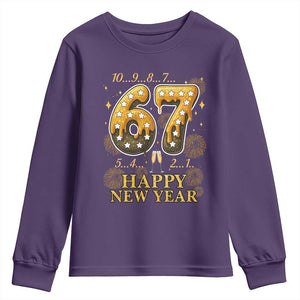 Funny 67 New Years Eve Youth Sweatshirt Countdown New Year Party 2026 Six Seven Meme TS11 Purple Print Your Wear