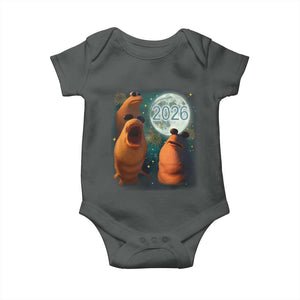 Funny Marcus The Worm New Year Baby Onesie Happy New Year 2026 Moon NYE Party TS11 Dark Heather Print Your Wear