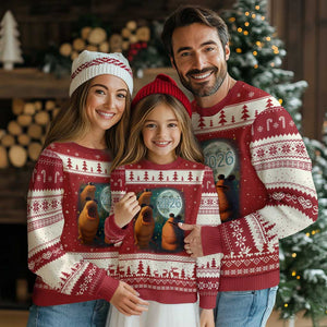 Funny Marcus The Worm New Year Ugly Christmas Sweater Happy New Year 2026 Moon NYE Party TS11 Red Beige Print Your Wear