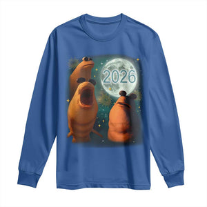 Funny Marcus The Worm New Year Long Sleeve Shirt Happy New Year 2026 Moon NYE Party TS11 Royal Blue Print Your Wear