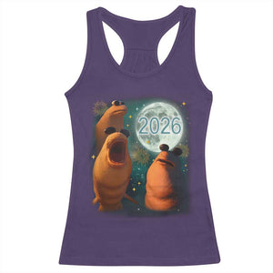 Funny Marcus The Worm New Year Racerback Tank Top Happy New Year 2026 Moon NYE Party TS11 Purple Print Your Wear