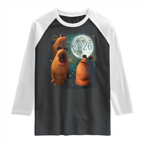 Funny Marcus The Worm New Year Raglan Shirt Happy New Year 2026 Moon NYE Party TS11 Black White Print Your Wear