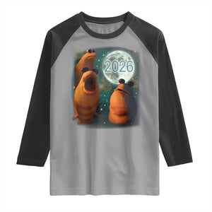 Funny Marcus The Worm New Year Raglan Shirt Happy New Year 2026 Moon NYE Party TS11 Sport Gray Black Print Your Wear