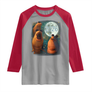Funny Marcus The Worm New Year Raglan Shirt Happy New Year 2026 Moon NYE Party TS11 Sport Gray Red Print Your Wear