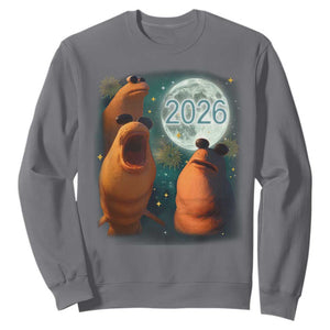 Funny Marcus The Worm New Year Sweatshirt Happy New Year 2026 Moon NYE Party TS11 Charcoal Print Your Wear