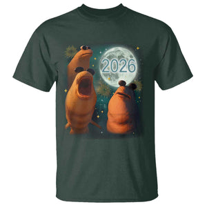 Funny Marcus The Worm New Year T Shirt Happy New Year 2026 Moon NYE Party TS11 Dark Forest Green Print Your Wear