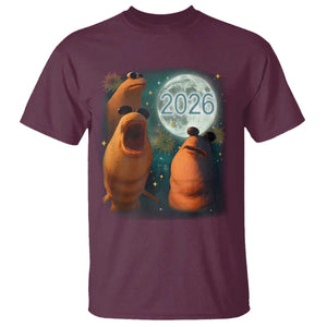 Funny Marcus The Worm New Year T Shirt Happy New Year 2026 Moon NYE Party TS11 Maroon Print Your Wear