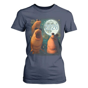 Funny Marcus The Worm New Year T Shirt For Women Happy New Year 2026 Moon NYE Party TS11 Navy Print Your Wear