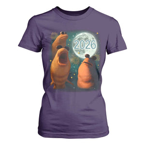 Funny Marcus The Worm New Year T Shirt For Women Happy New Year 2026 Moon NYE Party TS11 Purple Print Your Wear