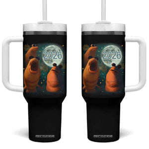 Funny Marcus The Worm New Year Tumbler With Handle Happy New Year 2026 Moon NYE Party TS11 One Size: 40 oz Black Print Your Wear