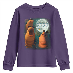 Funny Marcus The Worm New Year Youth Sweatshirt Happy New Year 2026 Moon NYE Party TS11 Purple Print Your Wear