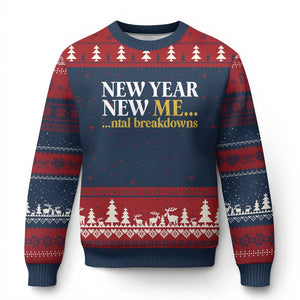 New Year New Me Mental Breakdowns Ugly Christmas Sweater Funny New Year Party Faux Glitter TS11 Navy Red Print Your Wear