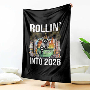 Funny Raccoon Rollin Into 2026 Throw Blanket Happy New Year Dumpster Fire TS11 Print Your Wear