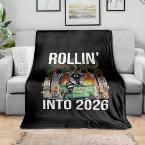 Funny Raccoon Rollin Into 2026 Throw Blanket Happy New Year Dumpster Fire TS11 Print Your Wear