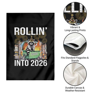 Funny Raccoon Rollin Into 2026 Garden Flag Happy New Year Dumpster Fire TS11 Print Your Wear