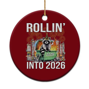 Funny Raccoon Rollin Into 2026 Ceramic Ornament Happy New Year Dumpster Fire TS11 1pc Red Print Your Wear