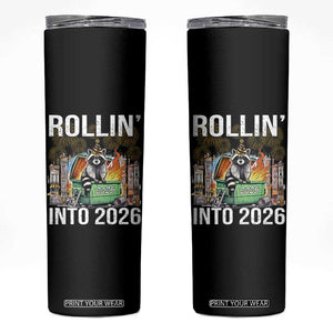 Funny Raccoon Rollin Into 2026 Skinny Tumbler Happy New Year Dumpster Fire TS11 Black Print Your Wear