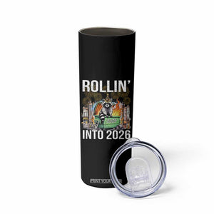 Funny Raccoon Rollin Into 2026 Skinny Tumbler Happy New Year Dumpster Fire TS11 Print Your Wear
