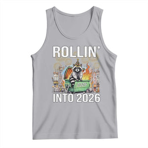 Funny Raccoon Rollin Into 2026 Tank Top Happy New Year Dumpster Fire TS11 Athletic Heather Print Your Wear