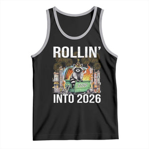 Funny Raccoon Rollin Into 2026 Tank Top Happy New Year Dumpster Fire TS11 Black Athletic Heather Print Your Wear