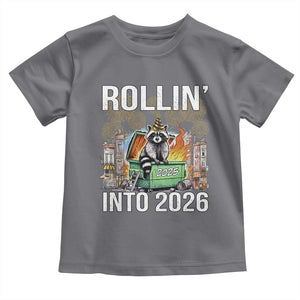 Funny Raccoon Rollin Into 2026 Toddler T Shirt Happy New Year Dumpster Fire TS11 Charcoal Print Your Wear